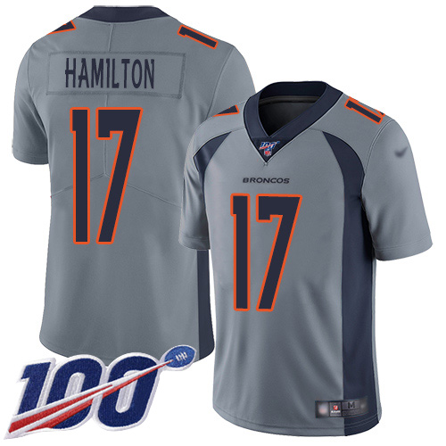 Men Denver Broncos #17 DaeSean Hamilton Limited Silver Inverted Legend 100th Season Football NFL Jersey->denver broncos->NFL Jersey